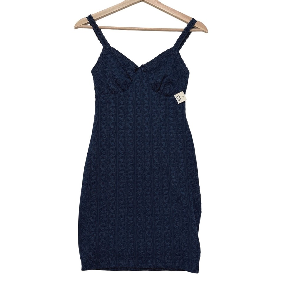Short Lace Knit Mini Dress Navy Blue XS Y2K Soft Girl Date‎ Night - Picture 2 of 9